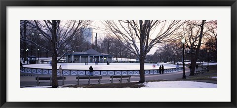 Framed Group of people in a public park, Frog Pond Skating Rink, Boston Common, Boston, Suffolk County, Massachusetts, USA Print