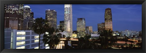 Framed Skyscrapers at night in the City Of Los Angeles, Los Angeles County, California, USA Print