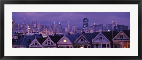 Framed City skyline at night, Alamo Square, California, USA Print