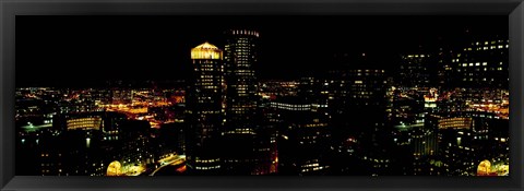 Framed High angle view of a city at night, Boston, Suffolk County, Massachusetts, USA Print