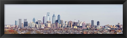 Framed Buildings in a city, Comcast Center, City Hall, William Penn Statue, Philadelphia, Philadelphia County, Pennsylvania, USA Print