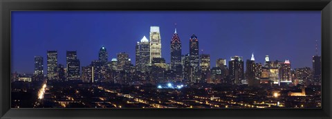 Framed Buildings lit up at night in a city, Comcast Center, Center City, Philadelphia, Philadelphia County, Pennsylvania, USA Print