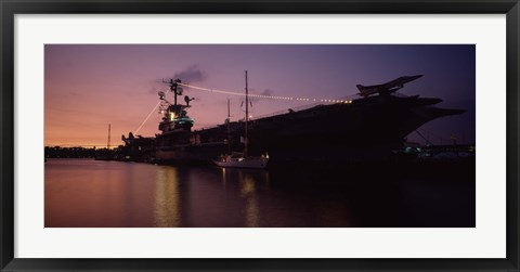 Framed Silhouette of an aircraft carrier in the sea, USS Intrepid, New York City, New York State, USA Print