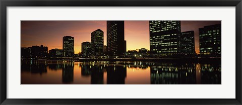 Framed Buildings lit up at dusk, Oakland, Alameda County, California, USA Print