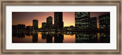 Framed Buildings lit up at dusk, Oakland, Alameda County, California, USA Print