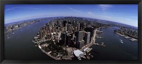 Framed Aerial view of Manhattan and rivers, New York City, New York State, USA Print