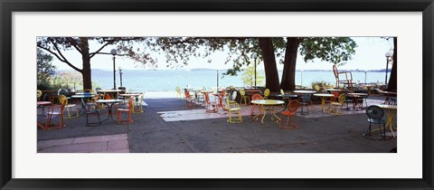 Framed Empty chairs with tables in a campus, University of Wisconsin, Madison, Dane County, Wisconsin, USA Print