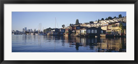 Framed Houseboats in a lake, Lake Union, Seattle, King County, Washington State, USA Print