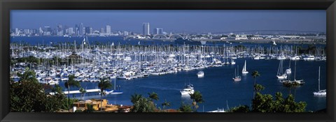 Framed Aerial view of boats moored at a harbor, San Diego, California, USA Print