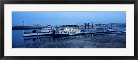 Framed Boats moored at a harbor, Memphis, Mississippi River, Tennessee, USA Print