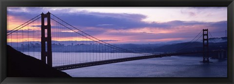 Framed Silhouette of a suspension bridge at dusk, Golden Gate Bridge, San Francisco, California Print