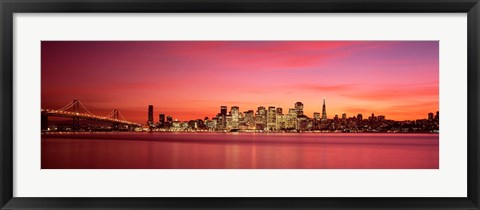 Framed Bay Bridge and San Francisco Skyline at Dusk (pink sky) Print