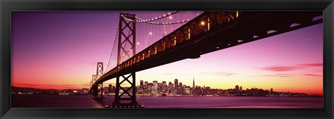 Framed Bay Bridge and city skyline at night, San Francisco, California, USA Print