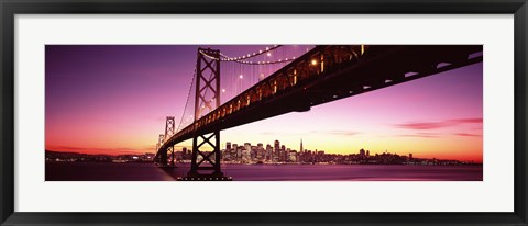 Framed Bay Bridge and city skyline at night, San Francisco, California, USA Print