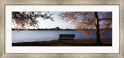 Framed Park bench with a memorial in the background, Jefferson Memorial, Tidal Basin, Potomac River, Washington DC, USA Print