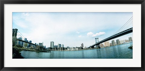 Framed Two bridges across a river, Brooklyn bridge, Manhattan Bridge, East River, Brooklyn, New York City, New York State, USA Print