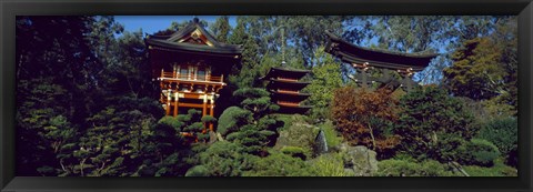 Framed Pagodas in a park, Japanese Tea Garden, Golden Gate Park, Asian Art Museum, San Francisco, California, USA Print