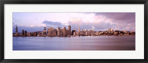 Framed San Francisco city skyline at sunrise viewed from Treasure Island side, San Francisco Bay, California, USA Print