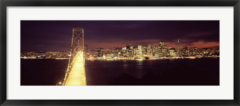 Framed Bay Bridge and San Francisco skyline at night, California Print