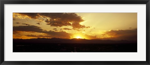 Framed Silhouette of mountains at sunrise, Denver, Colorado, USA Print