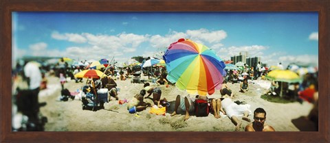 Framed Bright Umbrella on Coney Island Print