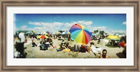 Framed Bright Umbrella on Coney Island Print