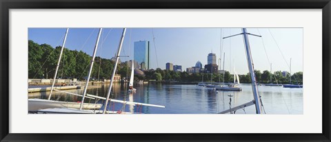 Framed Sailboats in a river with city in the background, Charles River, Back Bay, Boston, Suffolk County, Massachusetts, USA Print