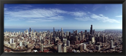 Framed Aerial view of a cityscape with Lake Michigan in the background, Chicago River, Chicago, Cook County, Illinois, USA Print