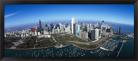 Framed Aerial view of a park in a city, Millennium Park, Lake Michigan, Chicago, Cook County, Illinois Print