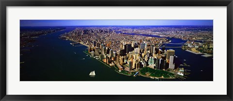 Framed Aerial view of lower Manhattern, New York City, New York State, USA Print