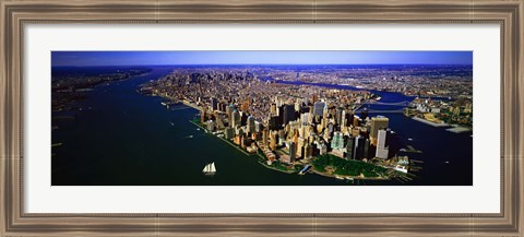 Framed Aerial view of lower Manhattern, New York City, New York State, USA Print