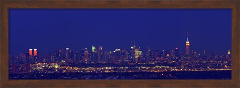 Framed Buildings in a city lit up at night, Upper Manhattan, Manhattan, New York City, New York State, USA Print