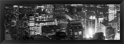 Framed Aerial view of a city at night, Midtown Manhattan, Manhattan, New York City, New York State, USA Print