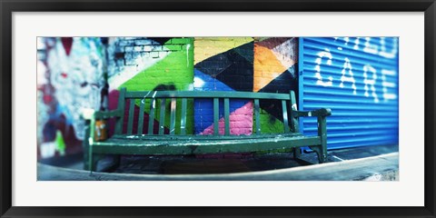 Framed Bench outside a building, Williamsburg, Brooklyn, New York City, New York State, USA Print