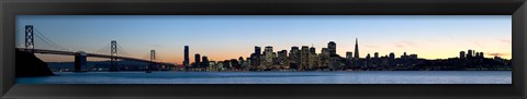 Framed City skyline and a bridge at dusk, Bay Bridge, San Francisco, California, USA 2010 Print