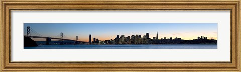 Framed City skyline and a bridge at dusk, Bay Bridge, San Francisco, California, USA 2010 Print