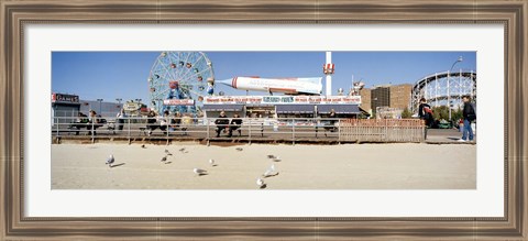 Framed Tourists at an amusement park, Coney Island, Brooklyn, New York City, New York State, USA Print