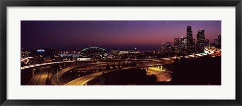 Framed City lit up at night, Seattle, King County, Washington State, USA 2010 Print