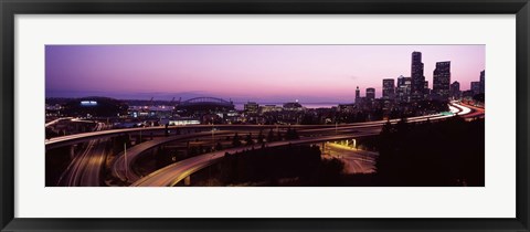 Framed City lit up at dusk, Seattle, King County, Washington State, USA 2010 Print