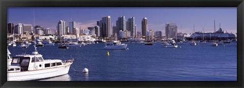 Framed Boats in the San Digeo Harbor Print