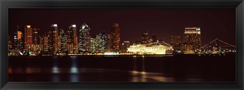 Framed San Diego Skyline at Night Print