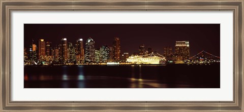 Framed San Diego Skyline at Night Print