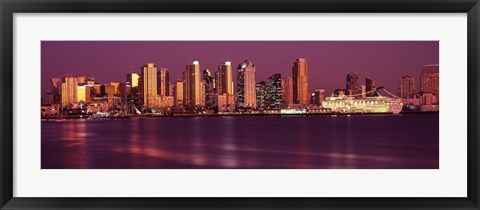 Framed San Diego Lit Up at Dusk Print