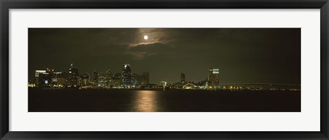 Framed Skyscrapers lit up at night, Coronado Bridge, San Diego, California, USA Print