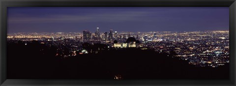 Framed Aerial view of Los Angeles at night Print