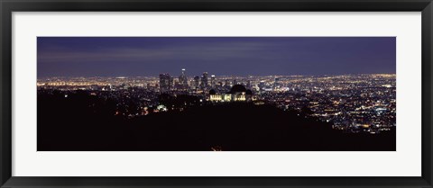 Framed Aerial view of Los Angeles at night Print