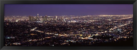 Framed Night View of Los Angeles, California with Purple Sky Print