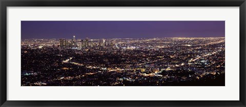 Framed Night View of Los Angeles, California with Purple Sky Print