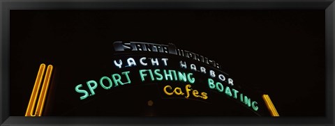 Framed Low angle view of a neon signboard, Santa Monica Pier, Santa Monica, Los Angeles County, California, USA Print