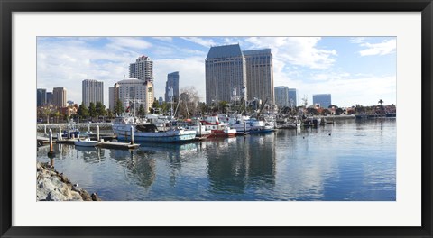 Framed Fishing boats docked at a marina, San Diego, California, USA Print